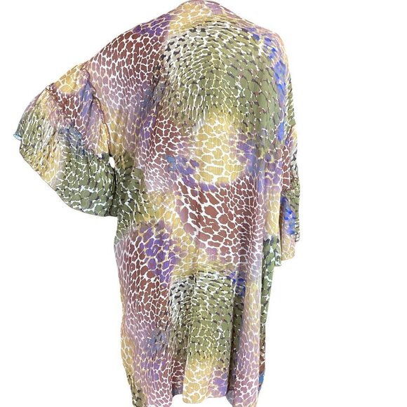 Democracy Bell Sleeve Open Kimono Colorful Animal Print Sz 0X/1X #313E - Picture 4 of 7